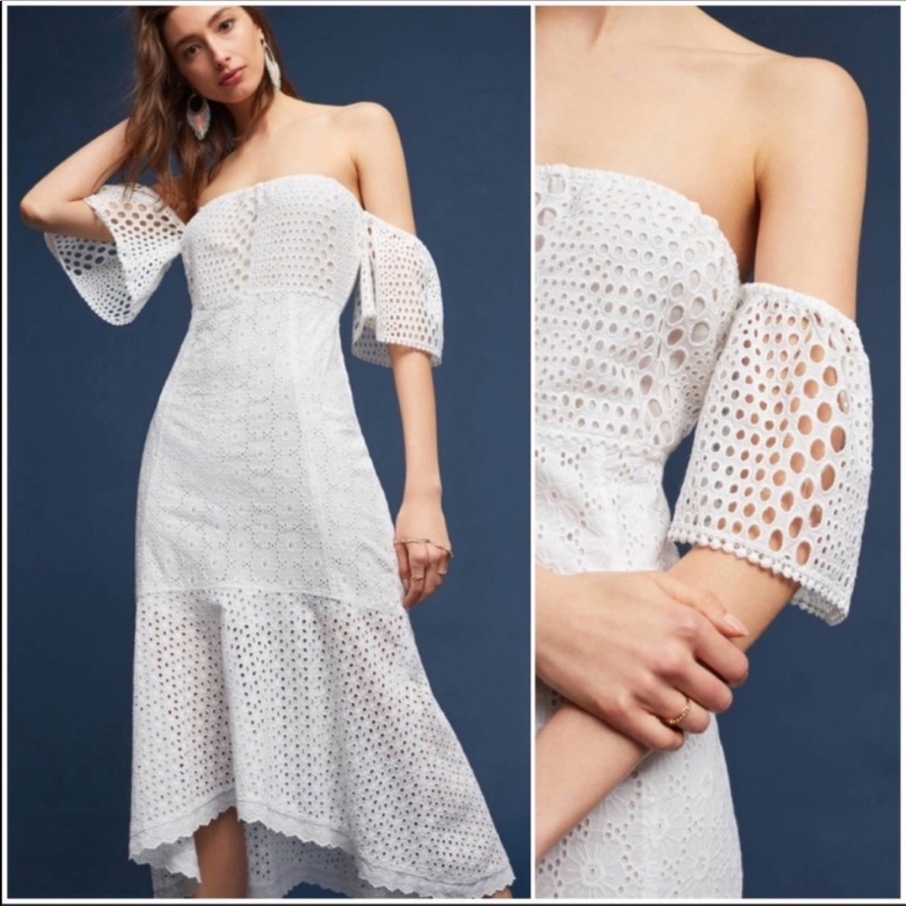 FARM Rio White Eyelet Off-Shoulder Dress